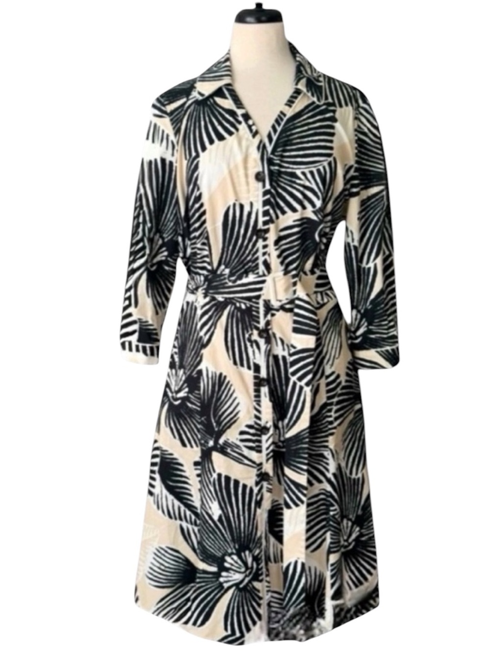 Rena Lange Fantasy Blooms Belted Shirt Dress Size 14